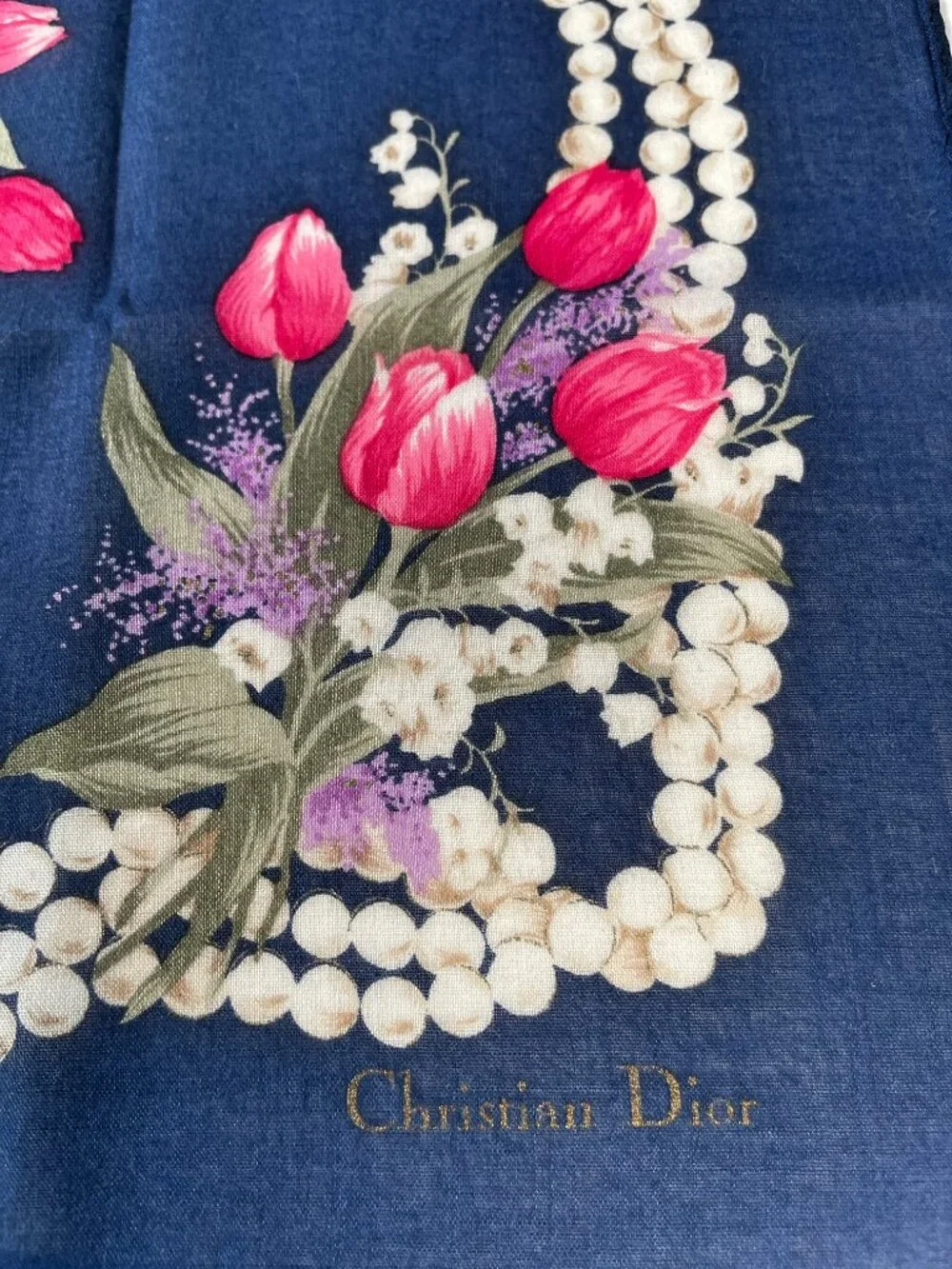 Vintage Christian Dior Floral Cotton Scarf Tulip Print